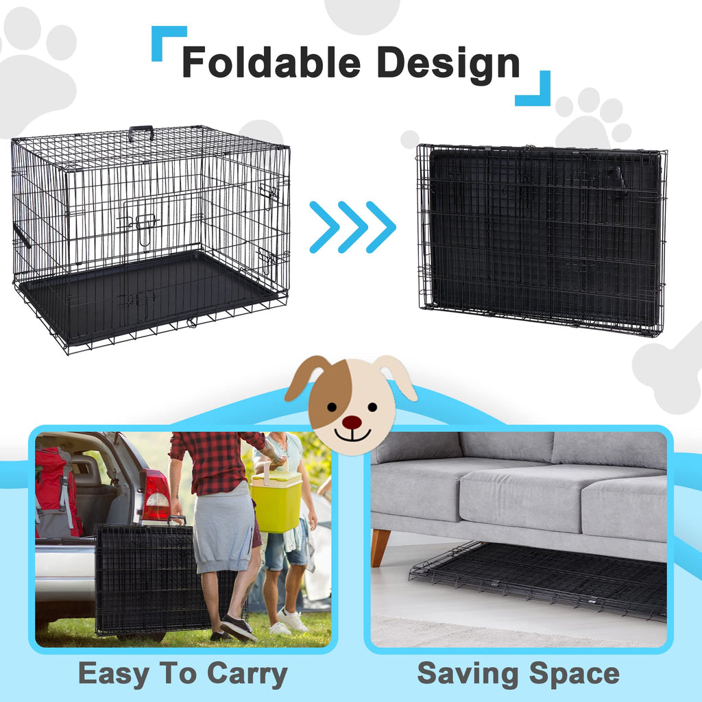 42 Inch Folding Metal Dog Crate with Tray and Handle F79850