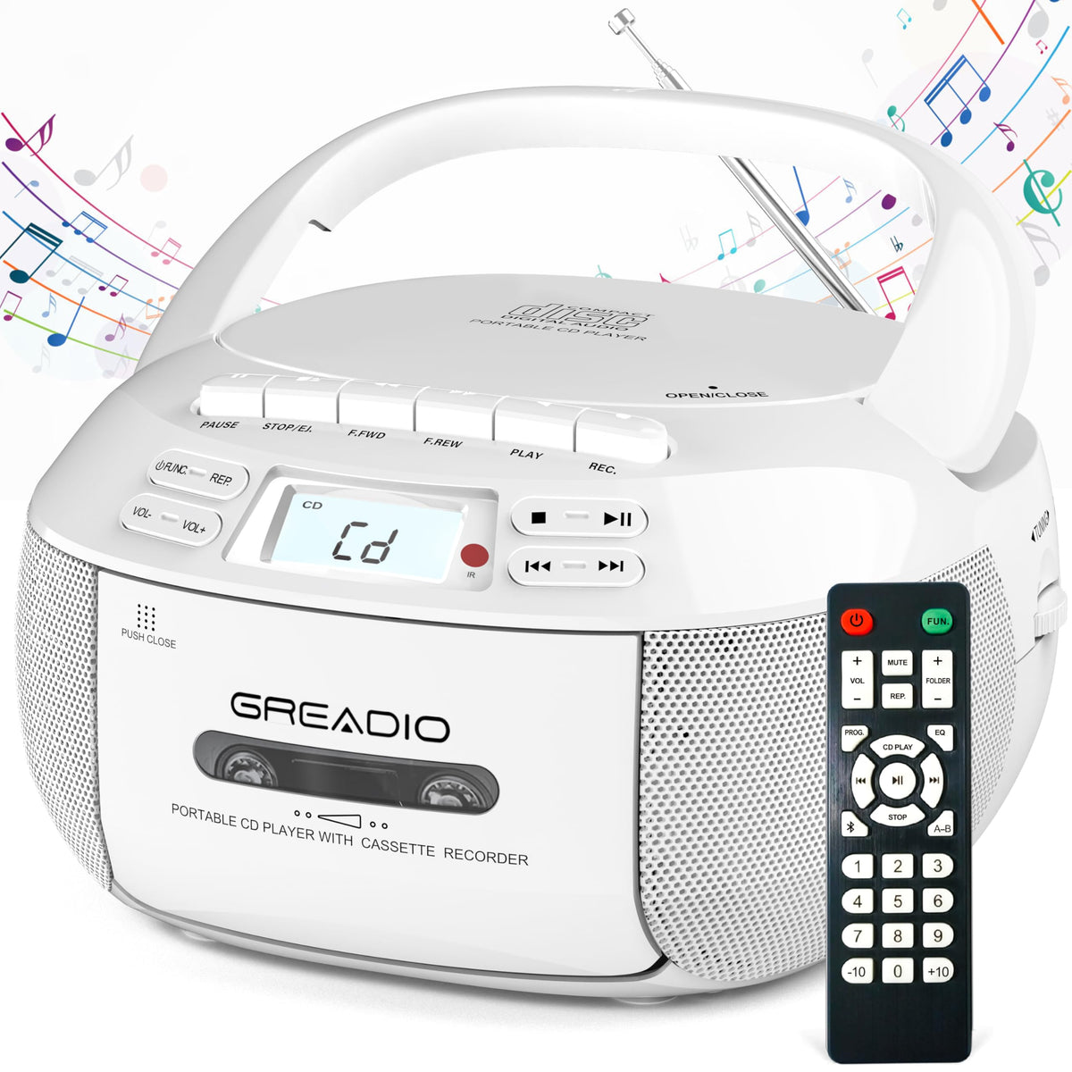CD Player Boombox Cassette Player Combo with Bluetooth, AM/FM Radio G61587