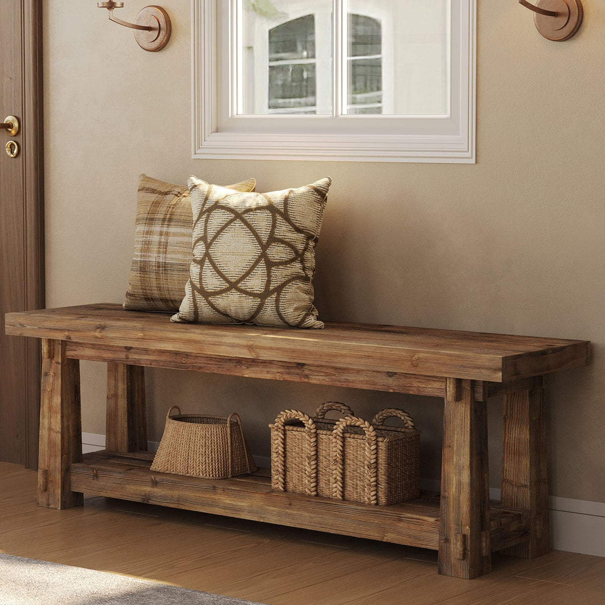 55" Wood Entryway Bench with Shoe Storage L1600