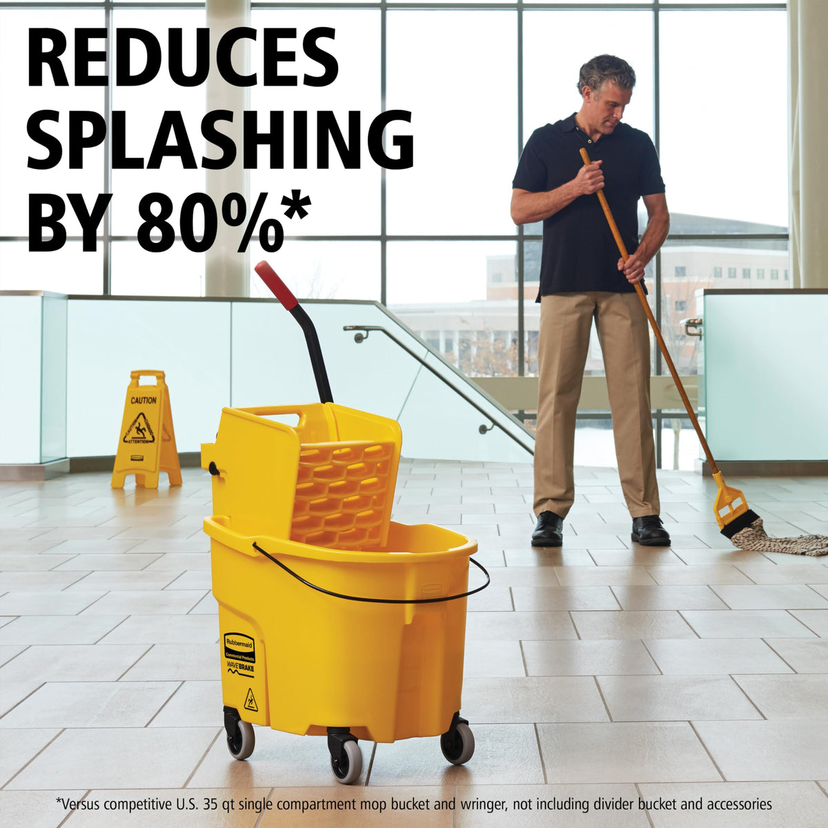 26 Qt. Side-Press Mop Bucket and Wringer Combo on Wheels, Yellow O1652