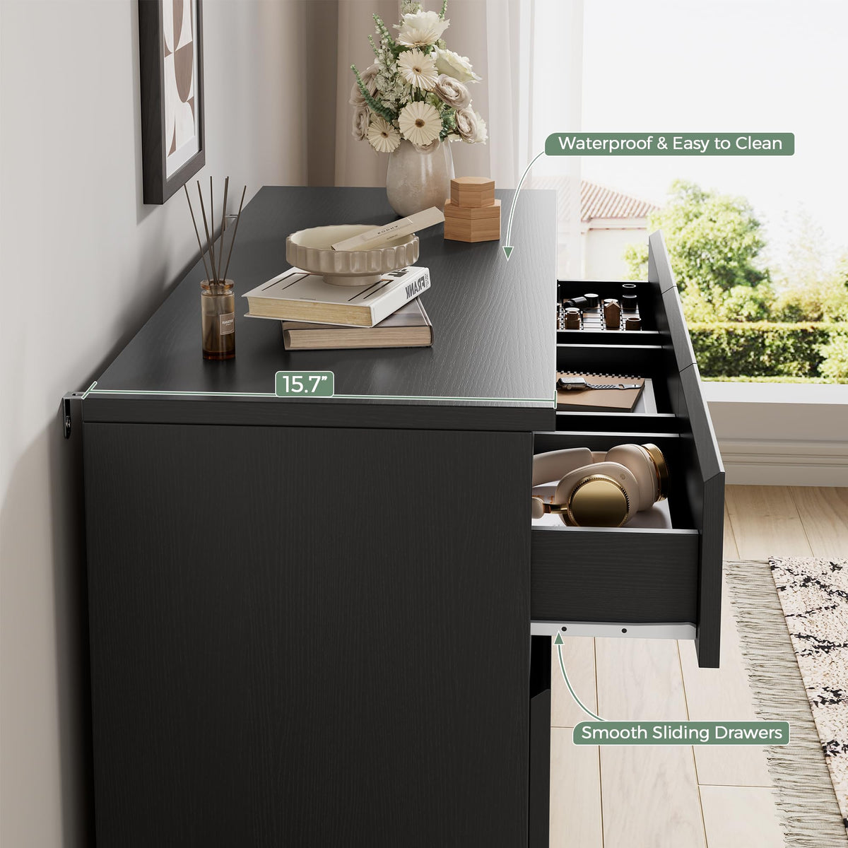 Black 7 Drawer Wood Dresser X2229