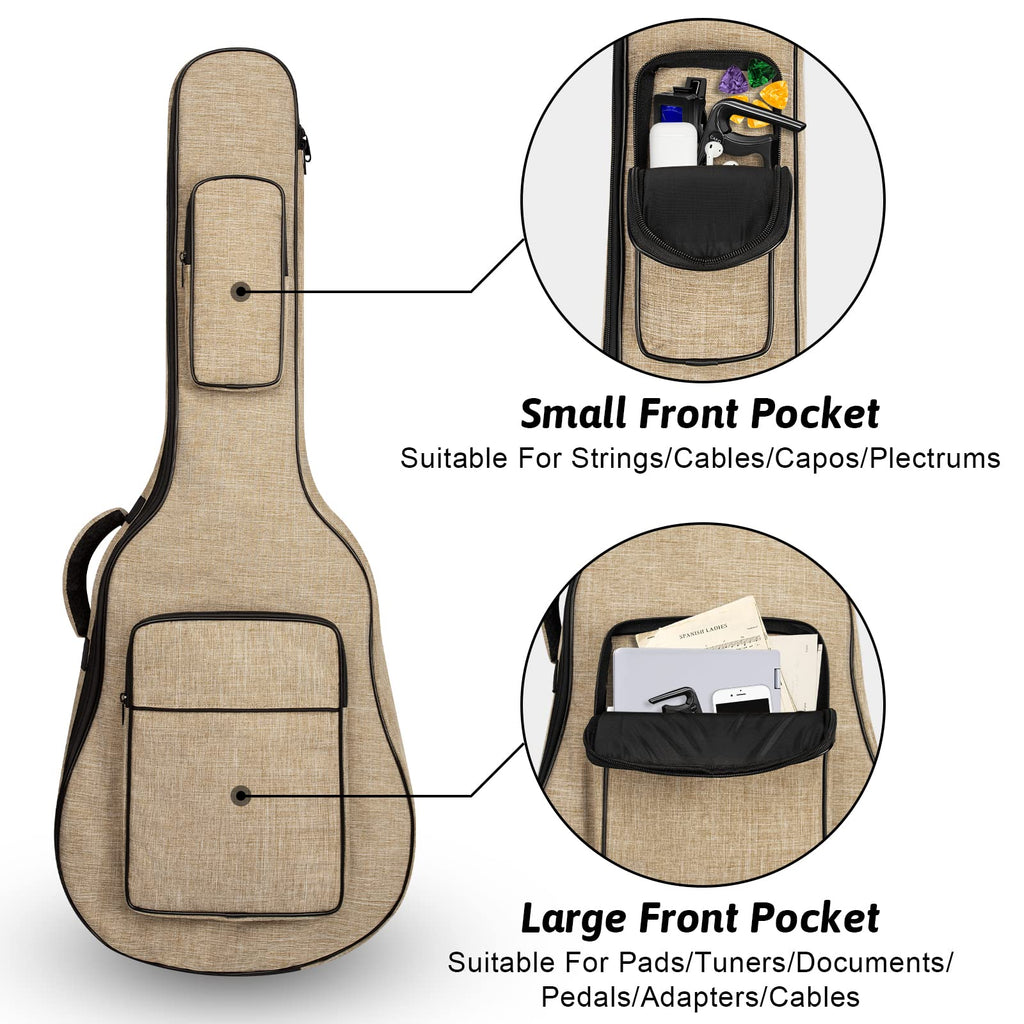 Khaki Acoustic Guitar Bag with Waterproof Padding and Shoulder Strap A7376