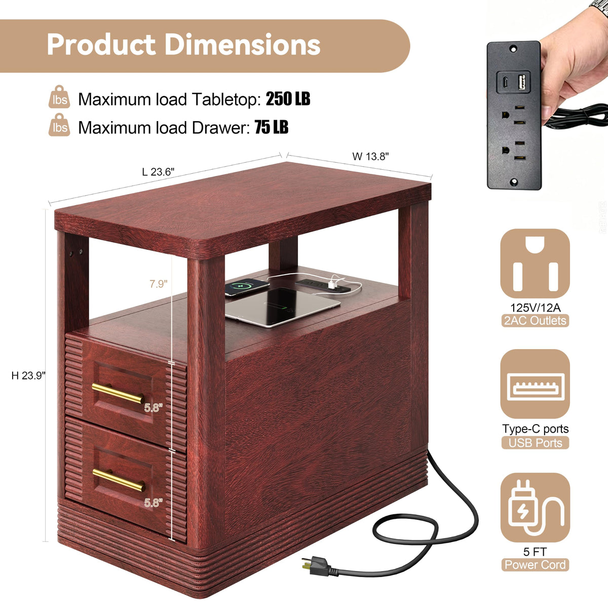 Farmhouse End Table with Charging Station, 2 Storage Drawers H81295