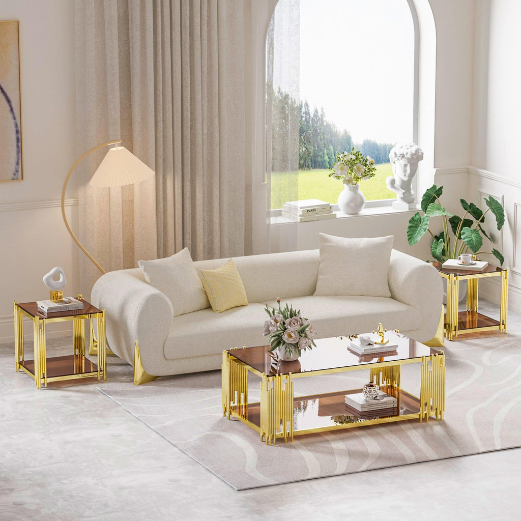 Gold Square Glass End Table, Set of 2 Q35599