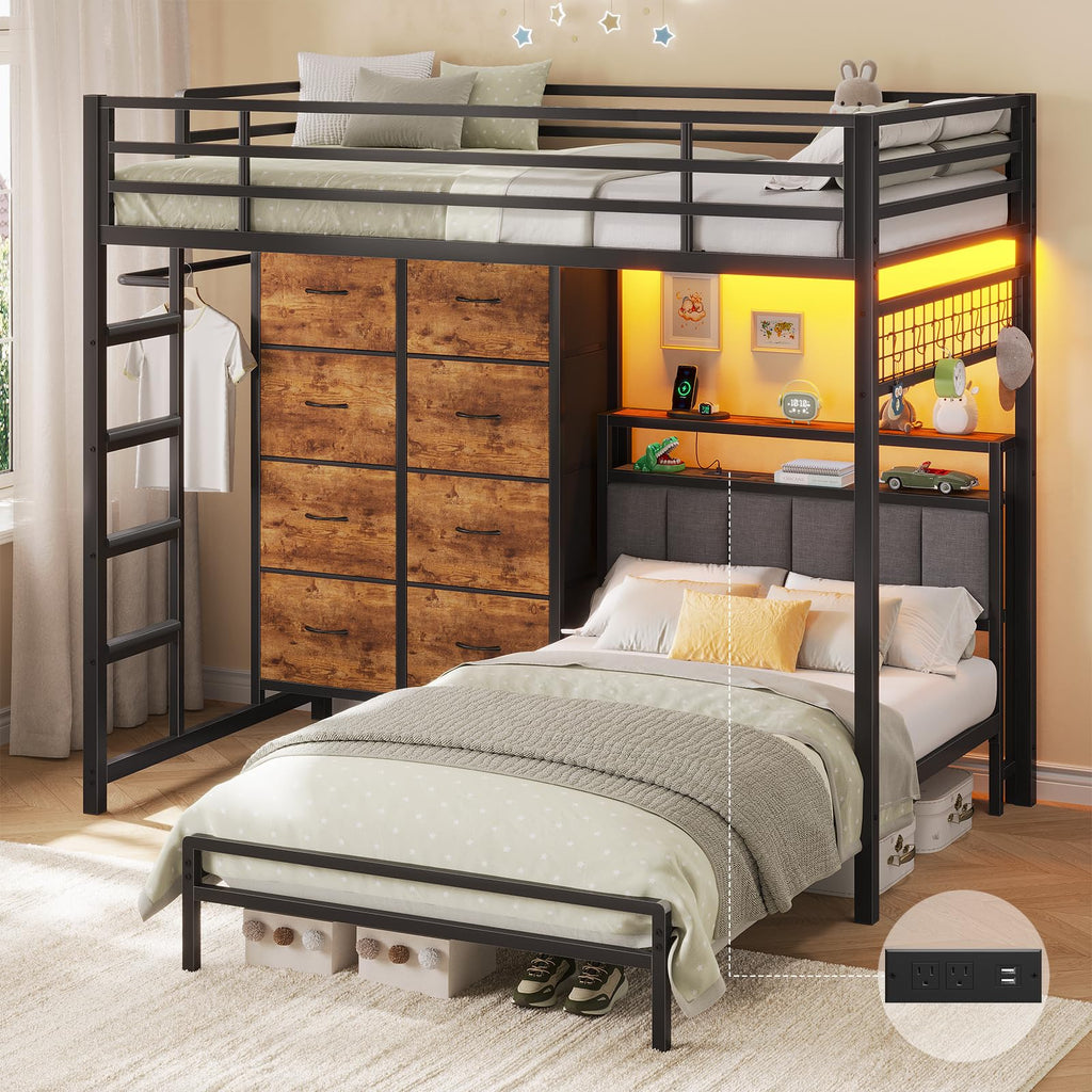 Twin Over Twin Bunk Bed with 8 Drawers and Storage Headboard Q44974