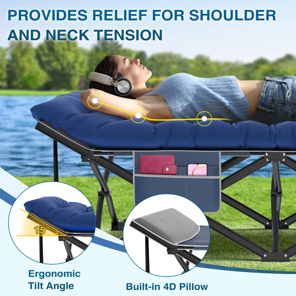 Oversized XXL Folding Camping Cot with Mattress and Pillow C23999