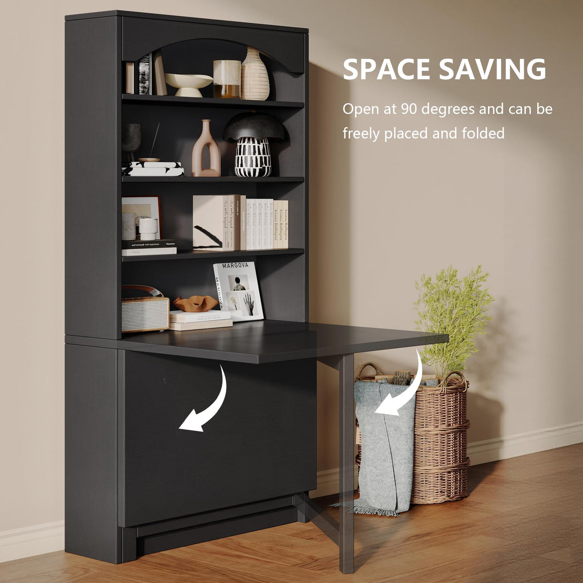 Black Folding Desk with Storage H665709