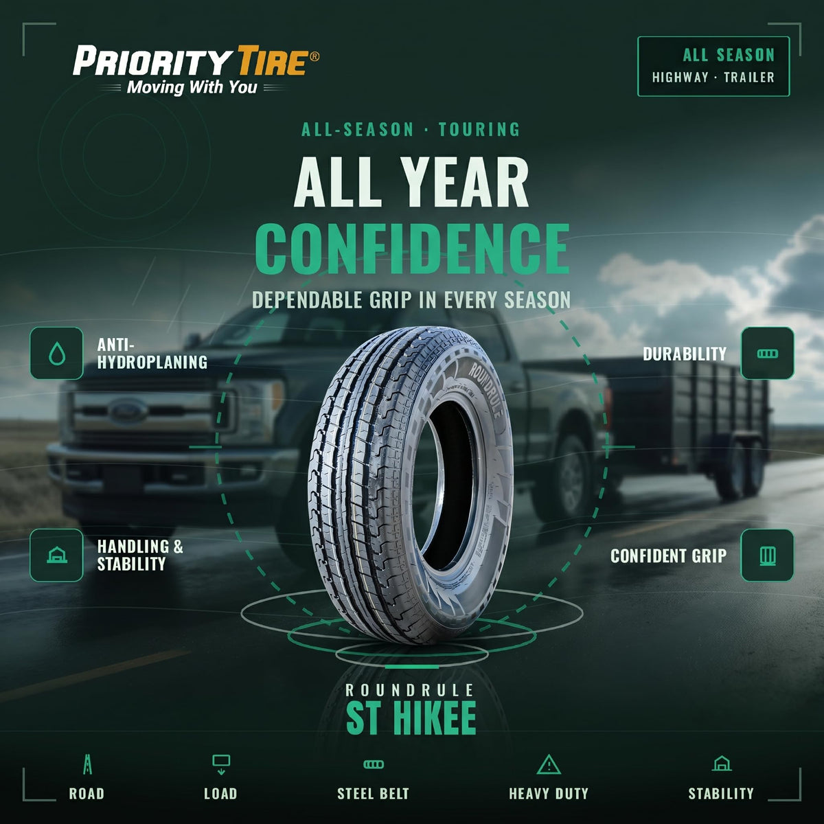 2 x ST205/75R15 All Season 10 Ply Tires C70372