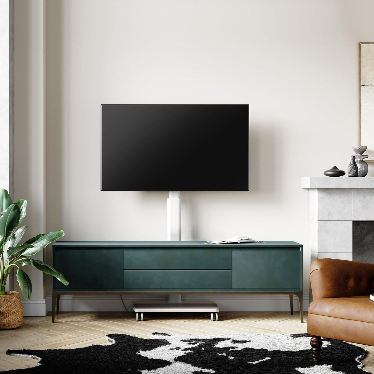 White Rolling TV Stand for 32-75 Inch TVs Q783