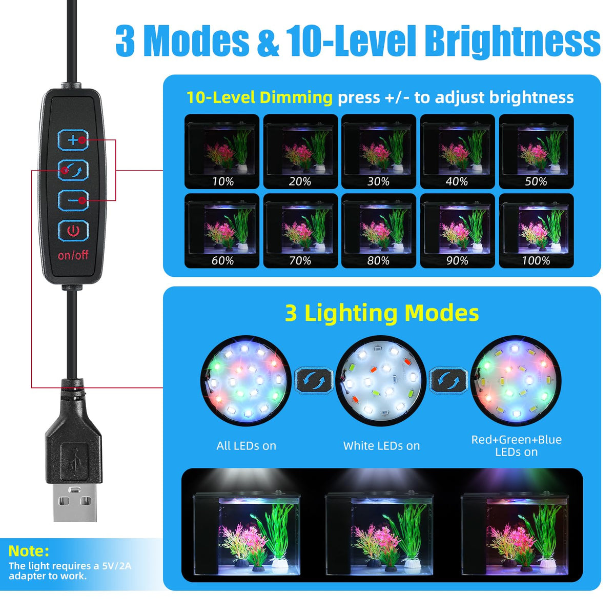 1 Gallon Betta Fish Tank with LED Light and Water Filter Pump S3059