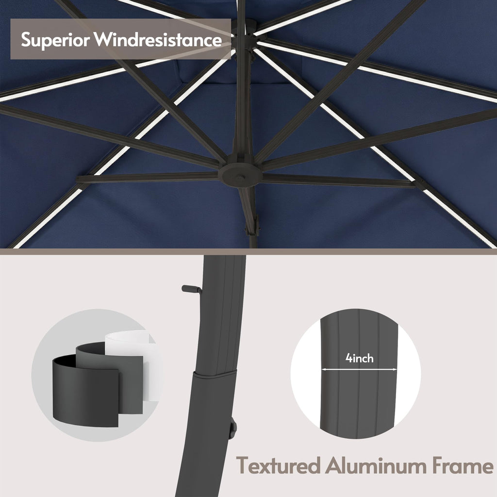 11x11ft Solar Powered Led Cantilever Umbrella with Base W906905