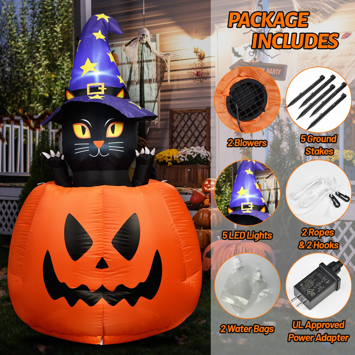 Halloween Inflatable Animated Witch Cat in Pumpkin Z501