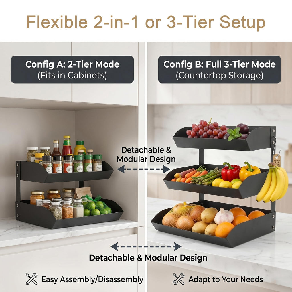 3-Tier Metal Fruit Basket with Banana Holder N395629
