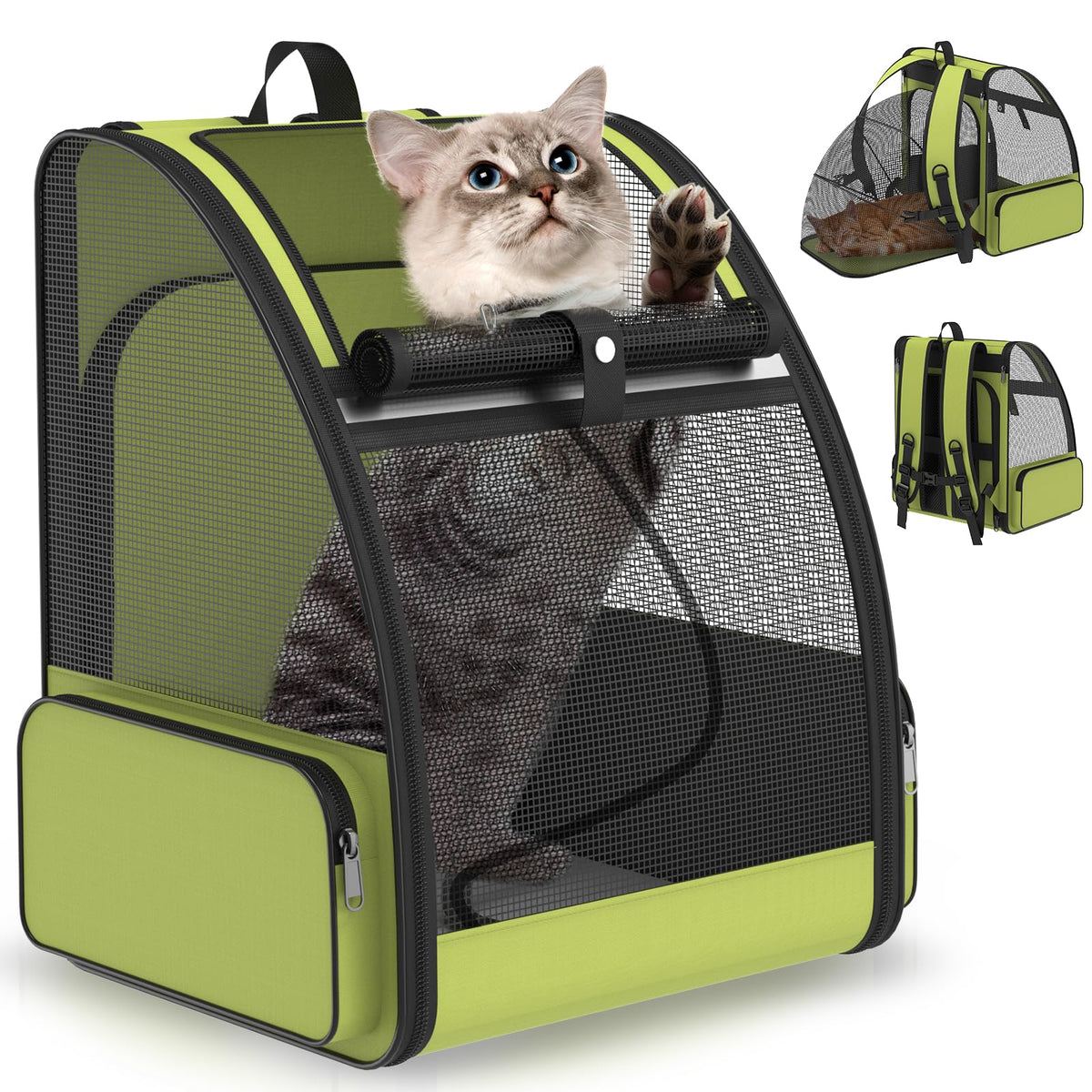 Green Expandable Breathable Mesh Cat Backpack Carrier C643