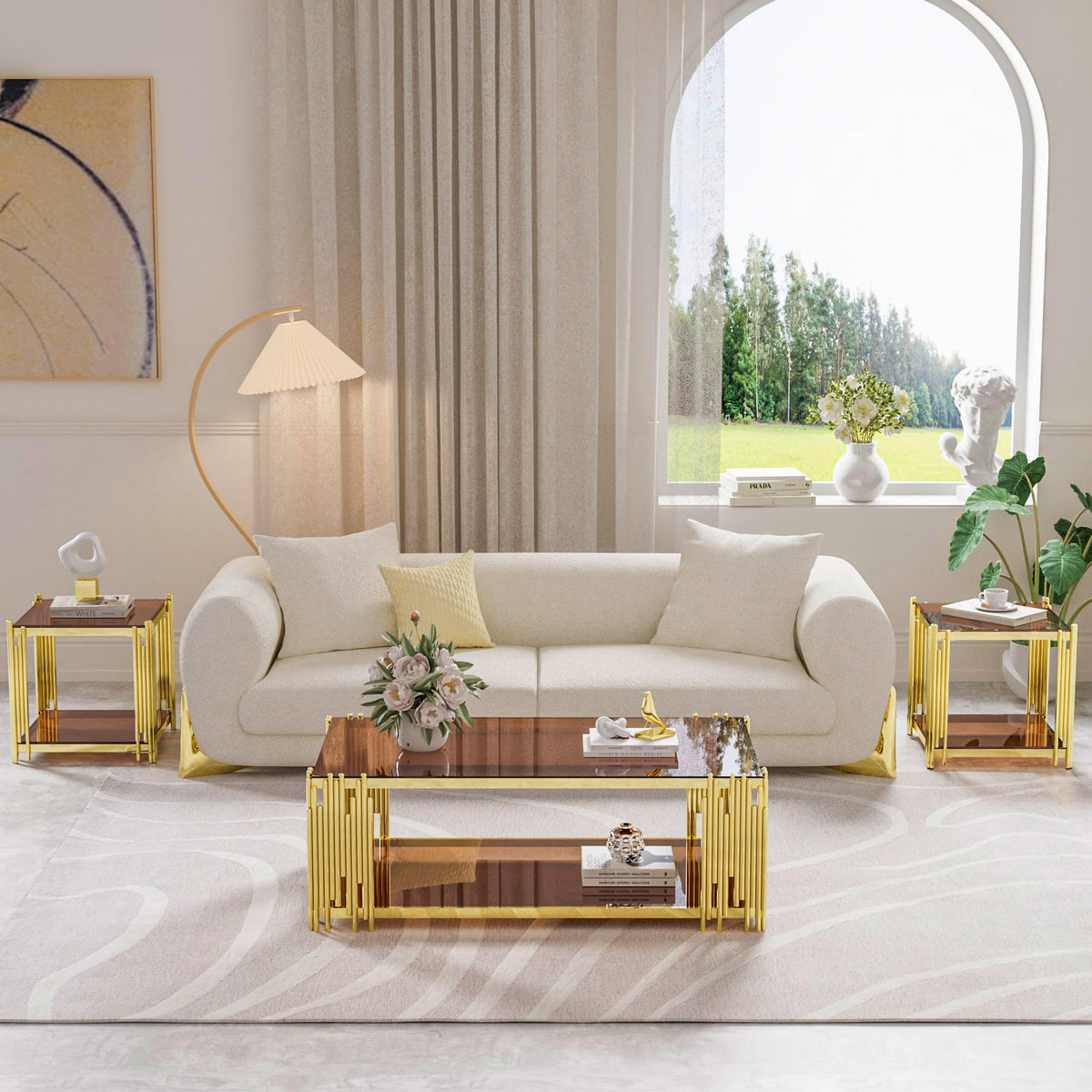 Gold Square Glass End Table, Set of 2 Q35599