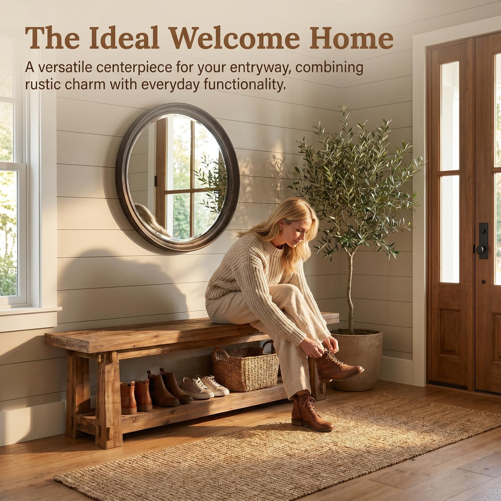 55" Wood Entryway Bench with Shoe Storage L1600