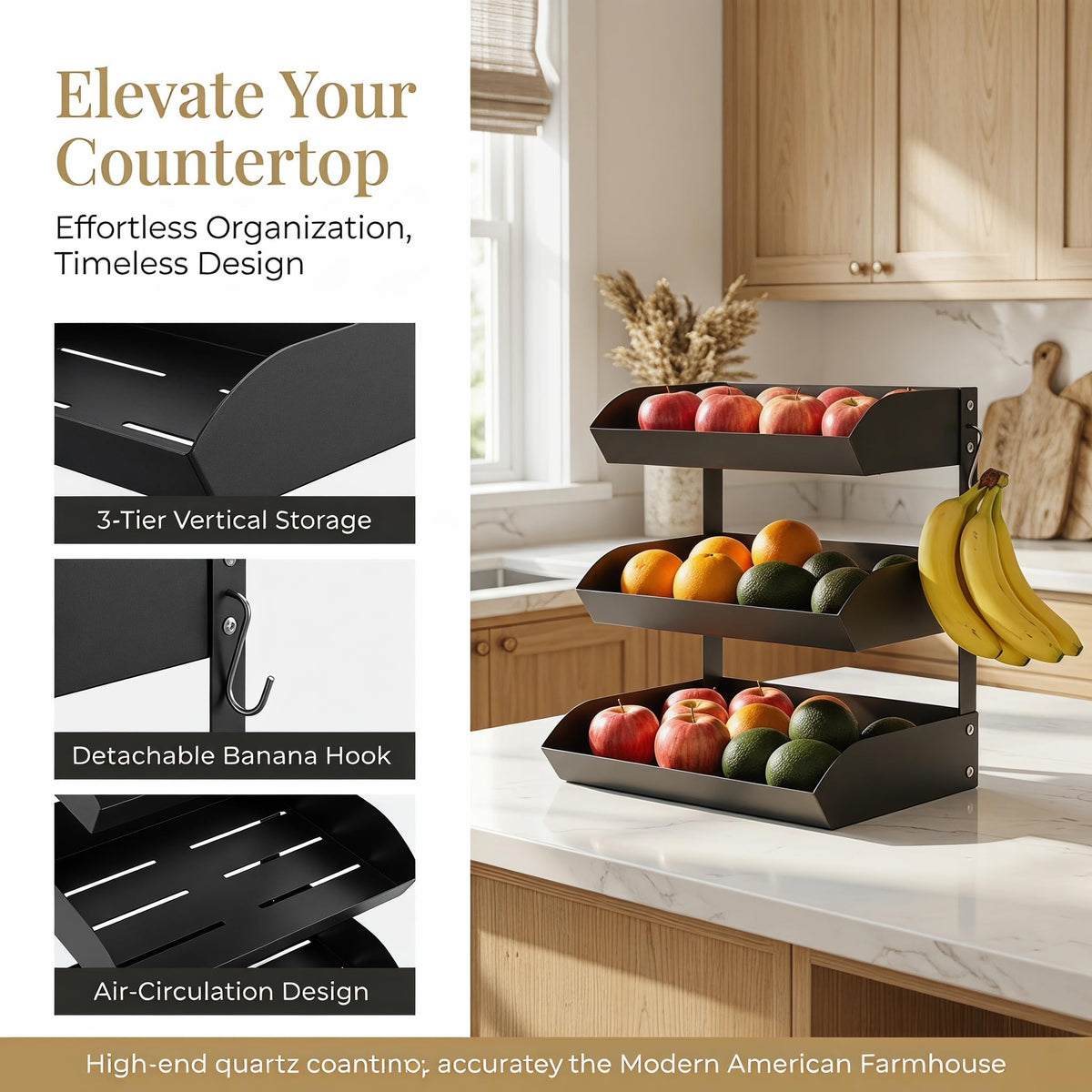 3-Tier Metal Fruit Basket with Banana Holder N395629