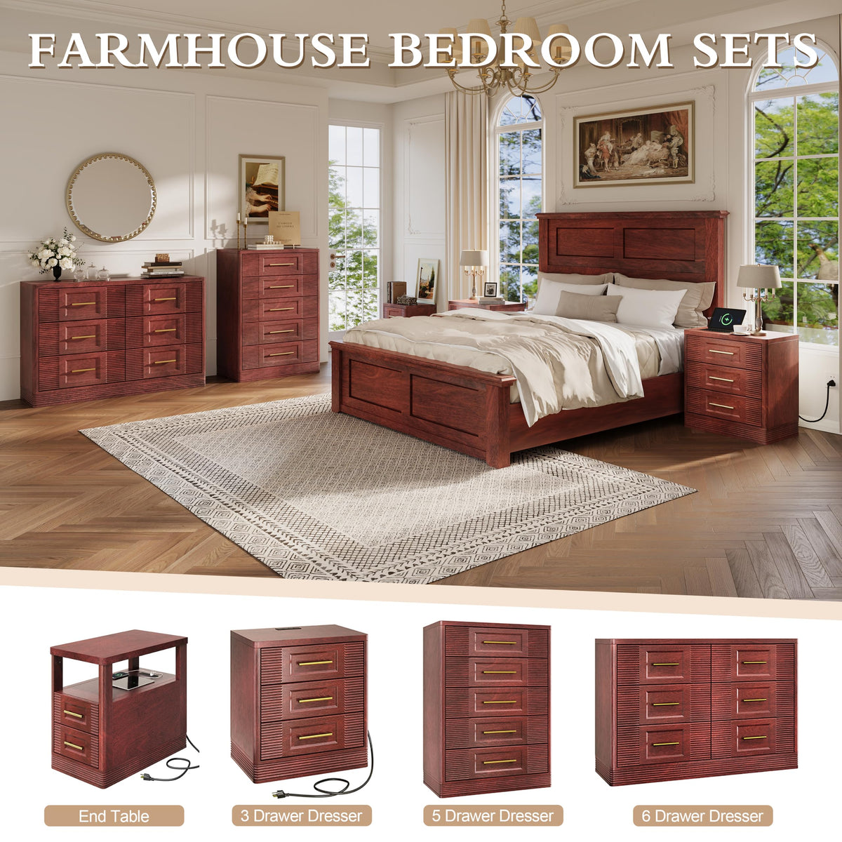 Farmhouse End Table with Charging Station, 2 Storage Drawers H81295