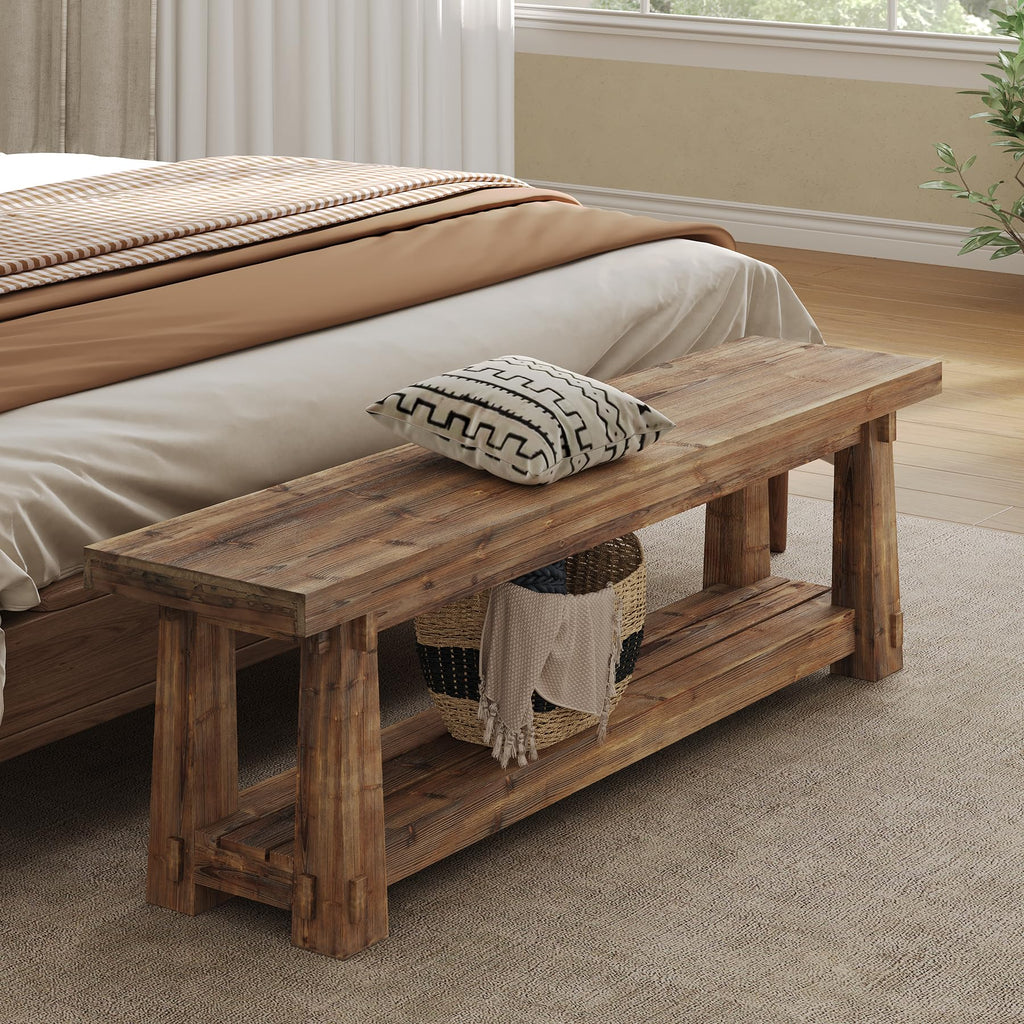 55" Wood Entryway Bench with Shoe Storage L1600