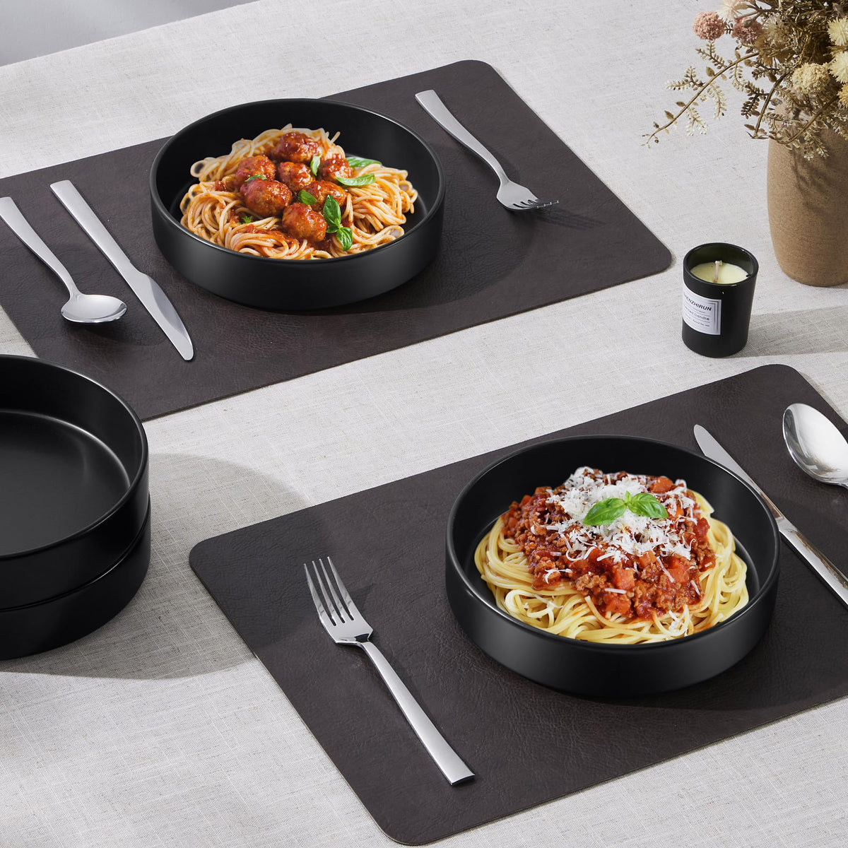Black Ceramic Pasta Bowls Set of 4 Q75912
