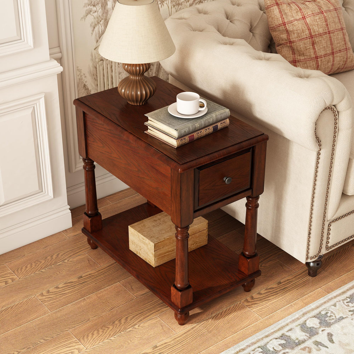 Narrow Wood End Table with Drawer N984