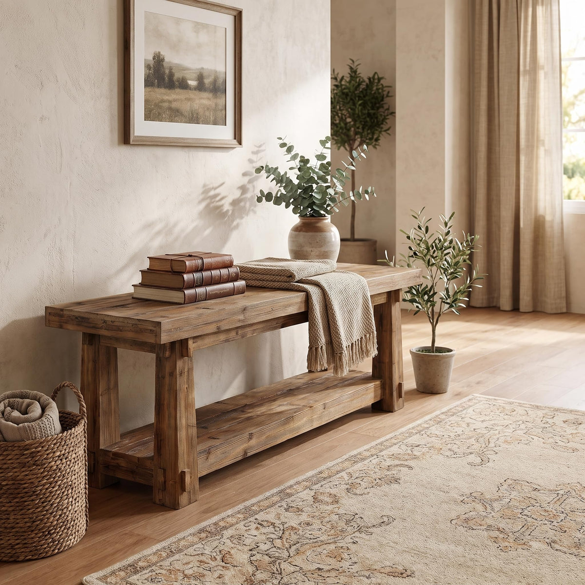 55" Wood Entryway Bench with Shoe Storage L1600