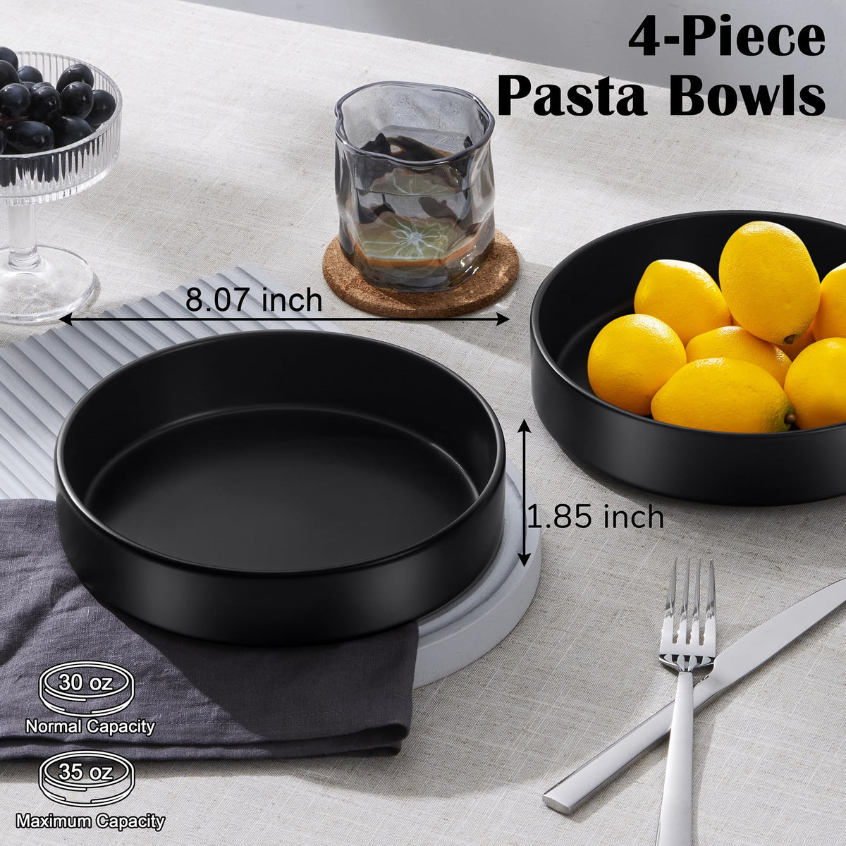 Black Ceramic Pasta Bowls Set of 4 Q75912