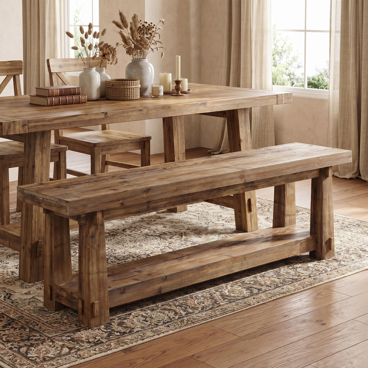 55" Wood Entryway Bench with Shoe Storage L1600