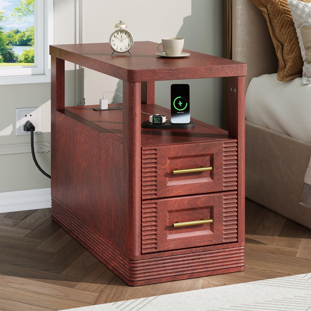 Farmhouse End Table with Charging Station, 2 Storage Drawers H81295