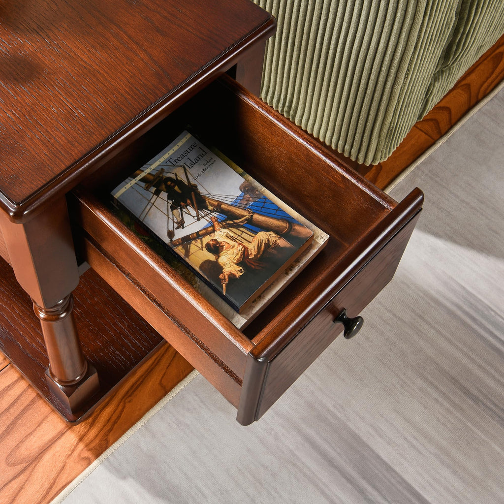 Narrow Wood End Table with Drawer N984