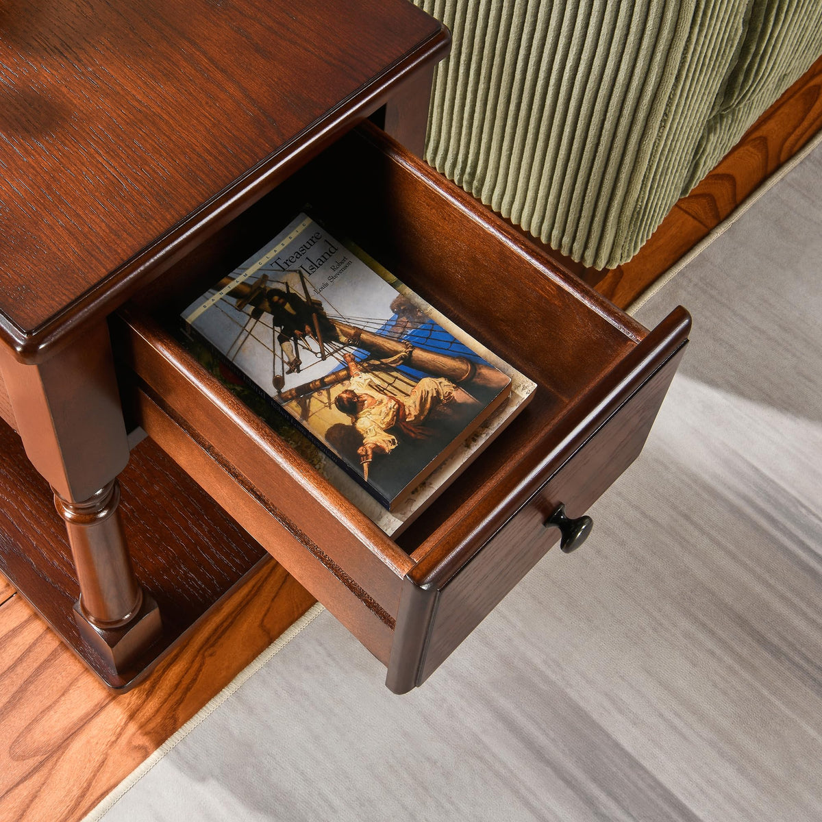 Narrow Wood End Table with Drawer N984