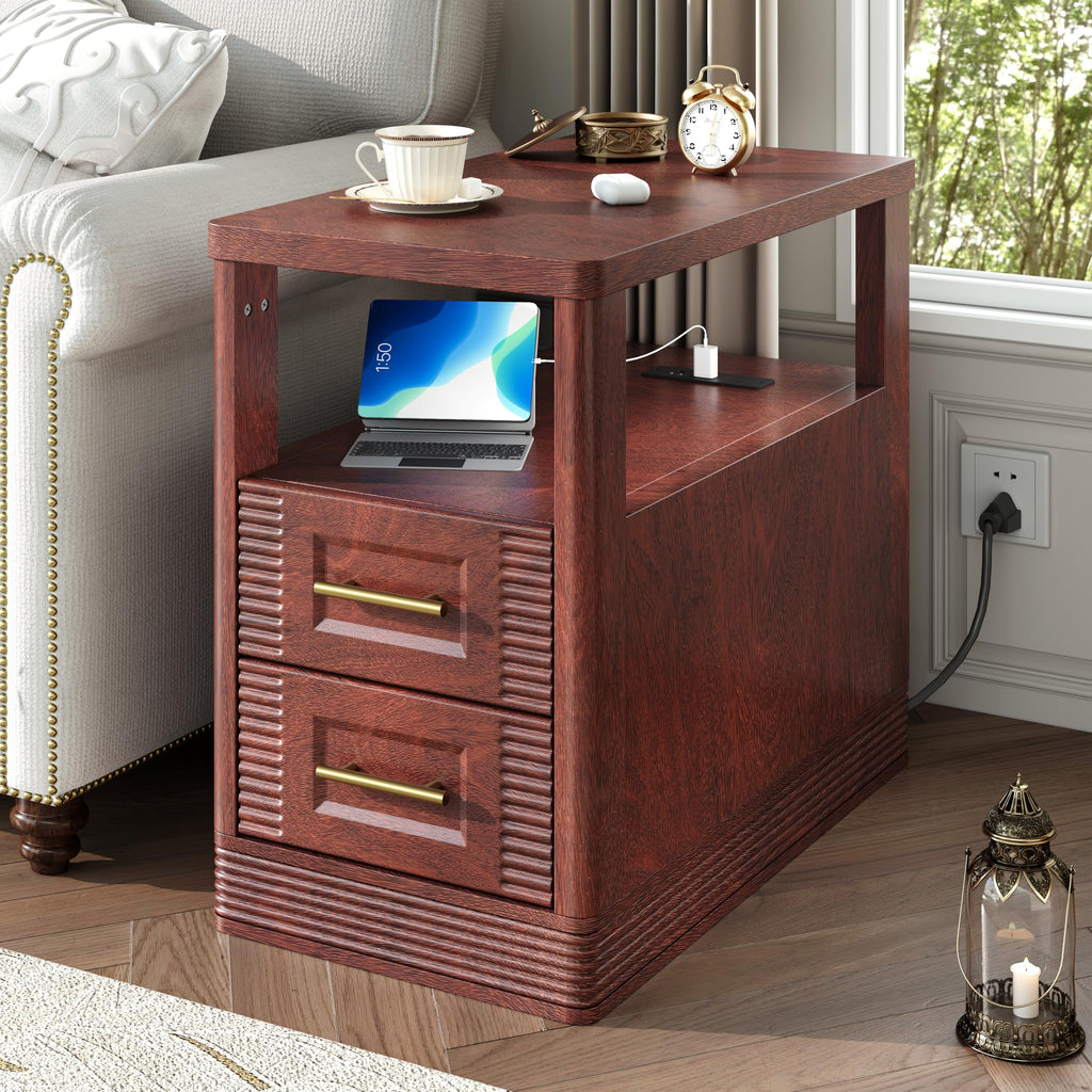 Farmhouse End Table with Charging Station, 2 Storage Drawers H81295