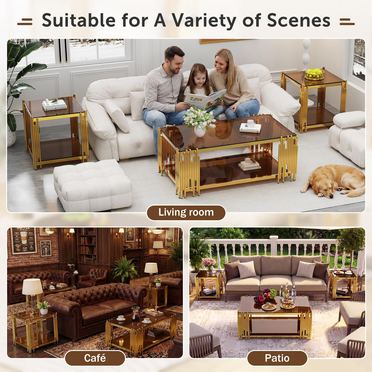 Gold Square Glass End Table, Set of 2 Q35599