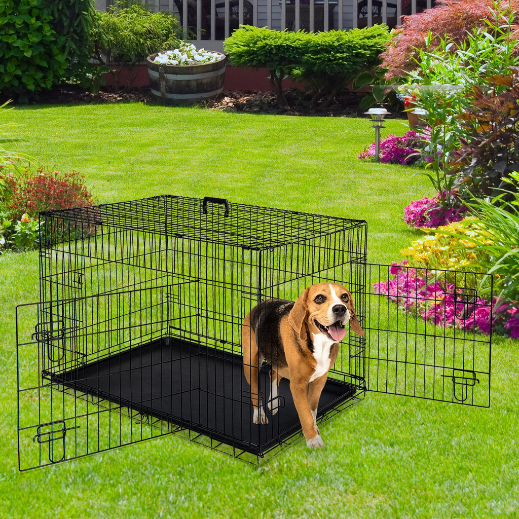 42 Inch Folding Metal Dog Crate with Tray and Handle F79850