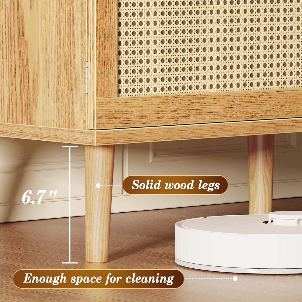 65 Inch Rattan TV Stand with Adjustable Shelf and 2 Cabinets X5871