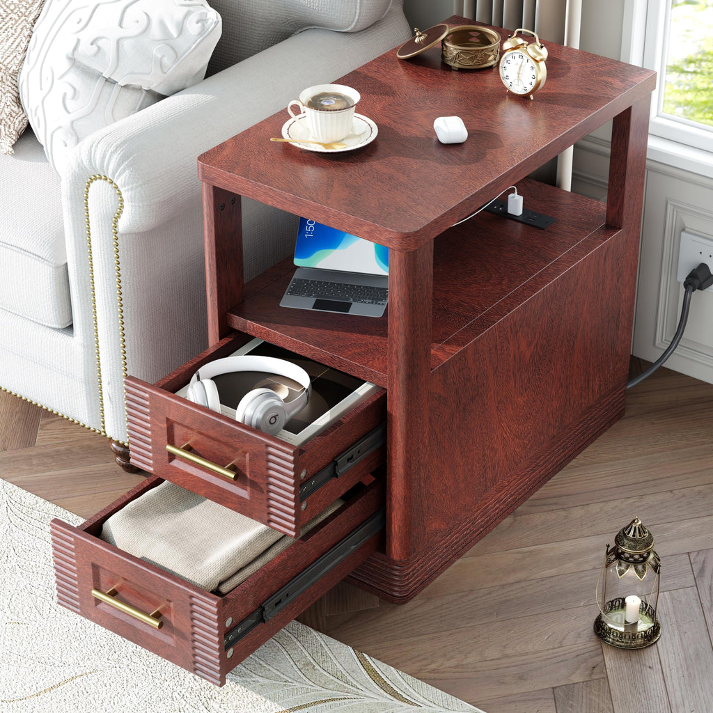 Farmhouse End Table with Charging Station, 2 Storage Drawers H81295