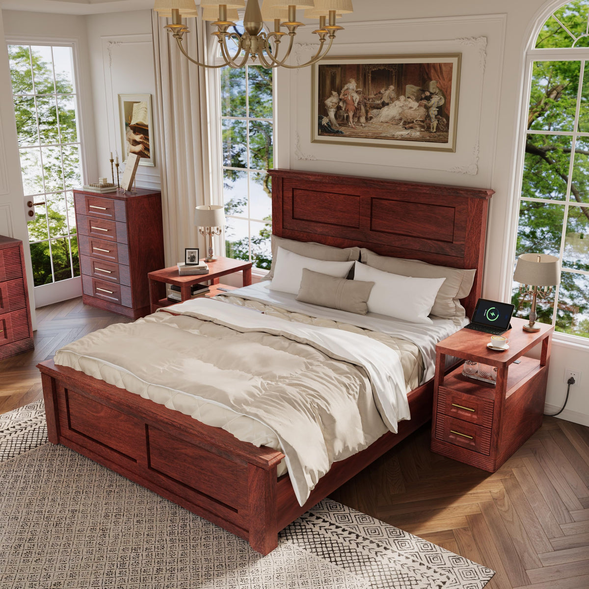 Farmhouse End Table with Charging Station, 2 Storage Drawers H81295