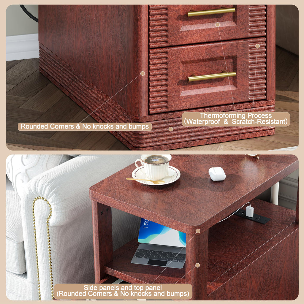 Farmhouse End Table with Charging Station, 2 Storage Drawers H81295