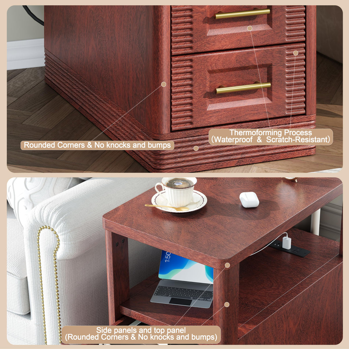 Farmhouse End Table with Charging Station, 2 Storage Drawers H81295