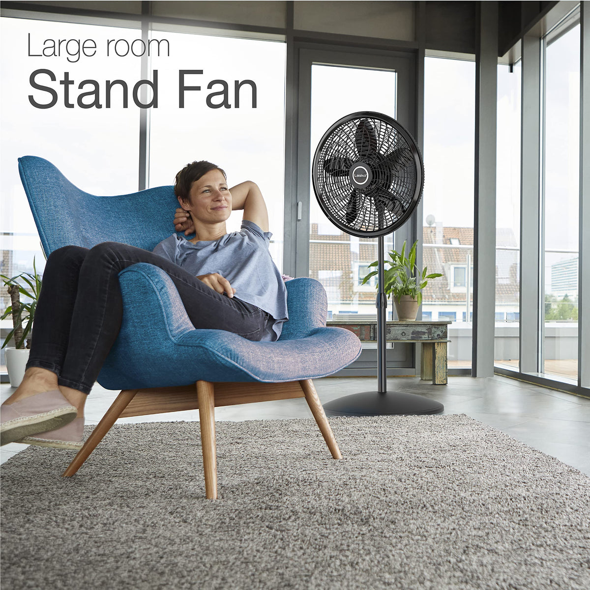 White 16 Inch and Black 18 Inch Oscillating Pedestal Stand Fans S3213